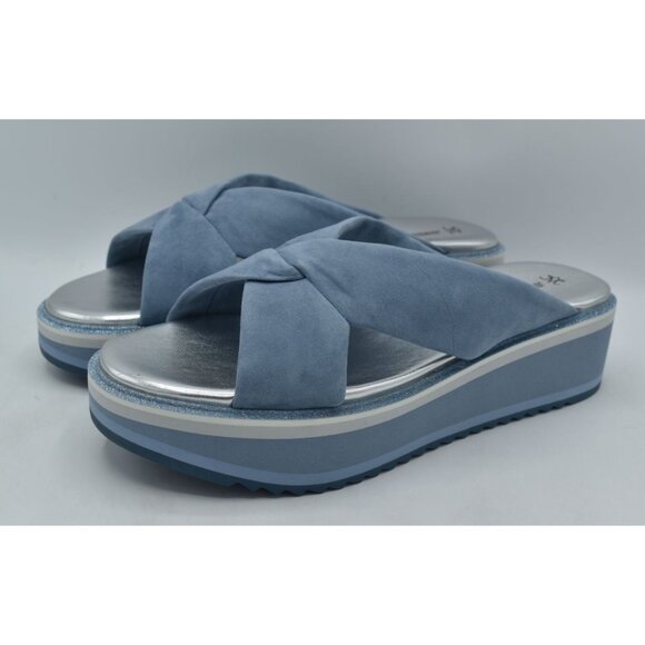 Johnston & Murphy Women Size 8.5 Grace Cross Band Slate Blue Suede Slide Sandals - Picture 2 of 14